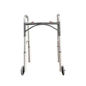 Dual Button Folding Walker With Front Wheels